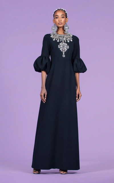 Shop Andrew Gn Crystal-embellished Crepe Gown In Black