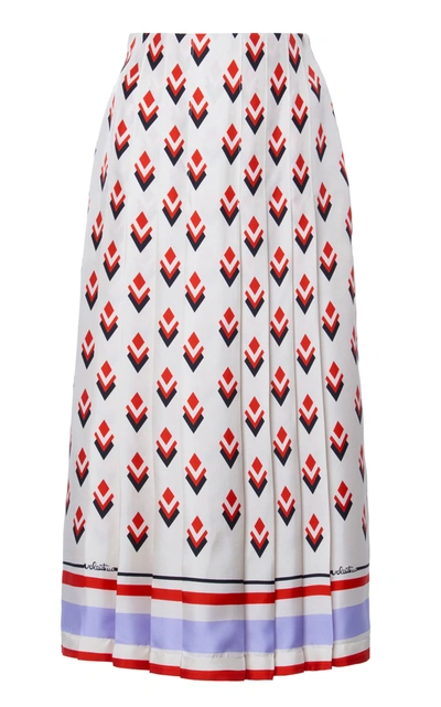 Shop Valentino Pleated Printed Silk Midi Skirt