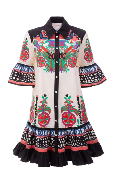 Shop La Doublej Women's Choux Ruffled Printed Cotton Mini Shirt Dress
