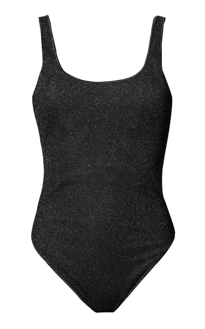 Shop Oseree Sporty Stretch-lurex Swimsuit In Black