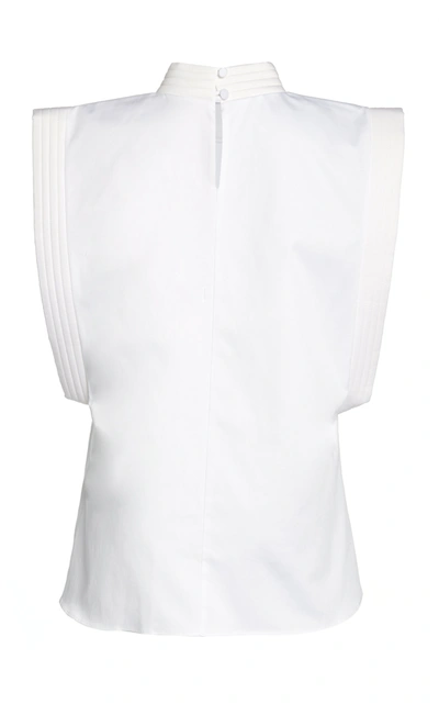 Shop Piece Of White Stella High-neck Open-side Cotton-blend Poplin Top In White