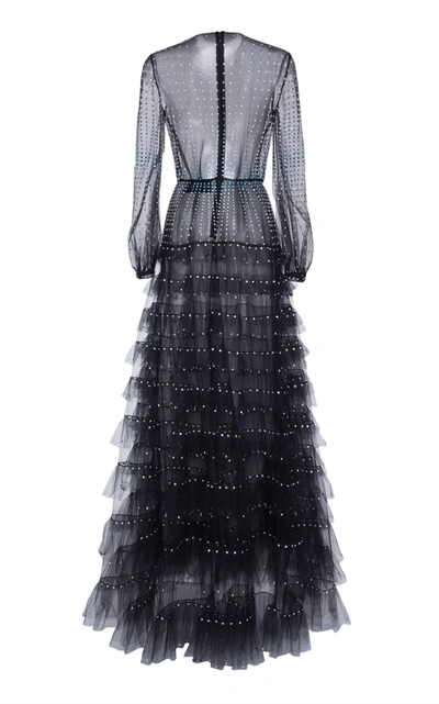 Shop Valentino Crystal-embellished Ruffled Tulle Gown In Black