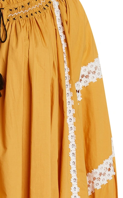Shop Thierry Colson Vladia Lace-trimmed Cotton Mini Caftan In Yellow