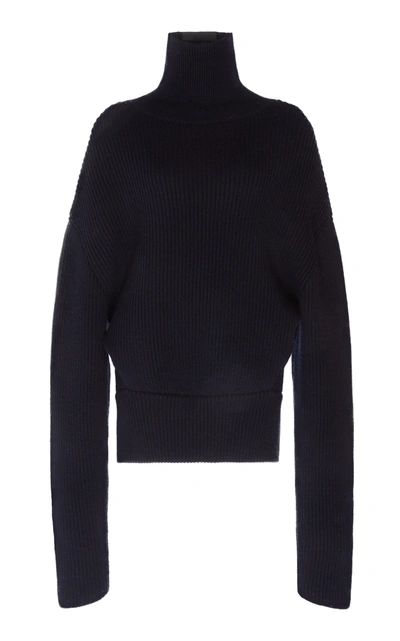 Shop Balenciaga Women's Oversized Ribbed Wool Turtleneck Sweater In Navy