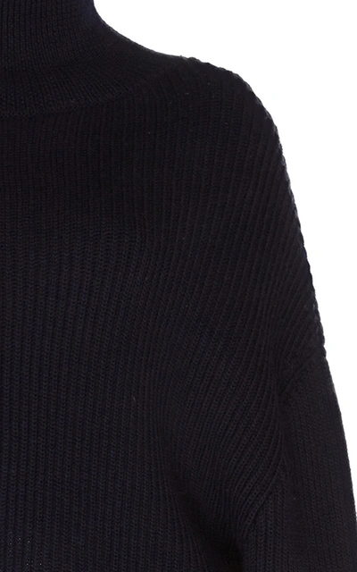 Shop Balenciaga Women's Oversized Ribbed Wool Turtleneck Sweater In Navy