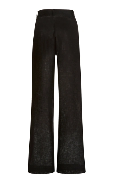 Shop Asceno The Rivello Pleated Linen Wide-leg Trousers In Black