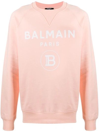 Shop Balmain Logo-print Crew Neck Sweatshirt In Orange