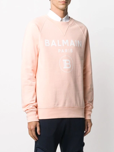 Shop Balmain Logo-print Crew Neck Sweatshirt In Orange