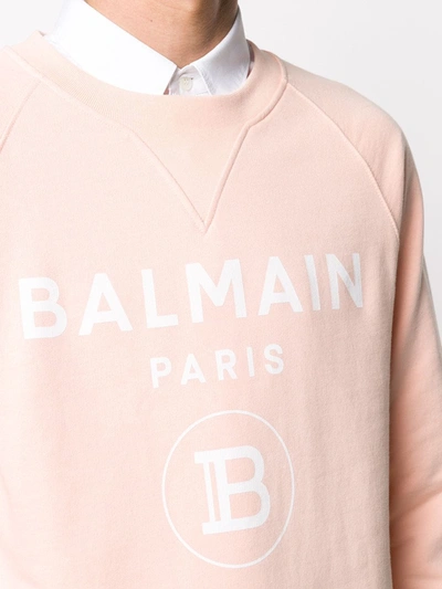 Shop Balmain Logo-print Crew Neck Sweatshirt In Orange