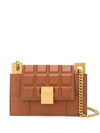 Shop Balmain Chocolat 23 Shoulder Bag In Brown