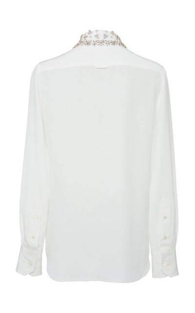 Shop Prada Embellished Silk Shirt In White
