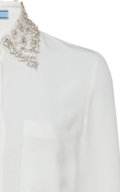 Shop Prada Embellished Silk Shirt In White