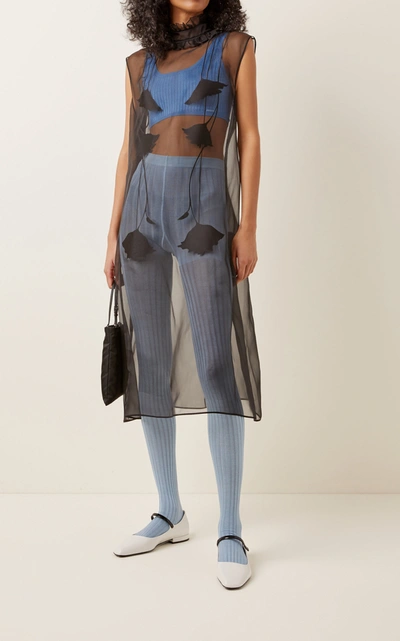 Prada Cropped Ribbed Silk-blend Top In Blue