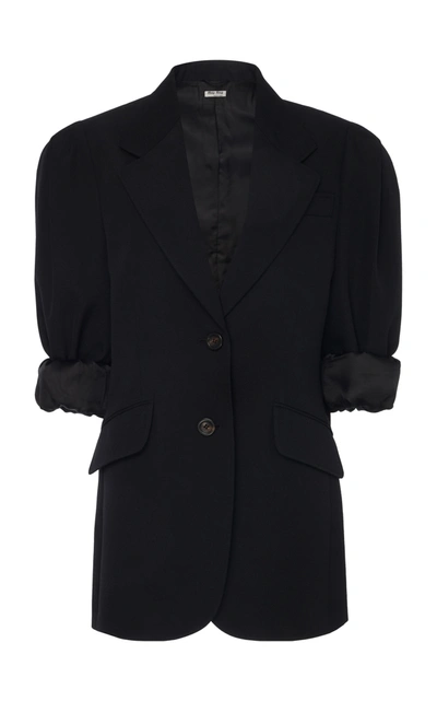 Shop Miu Miu Puff-sleeve Wool Blazer In Black