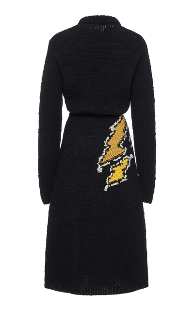Shop Prada Embellished Intarsia-knit Wool Midi Dress In Black