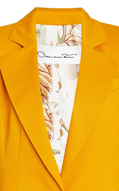 Shop Oscar De La Renta Moirã© Double-breasted Blazer In Yellow