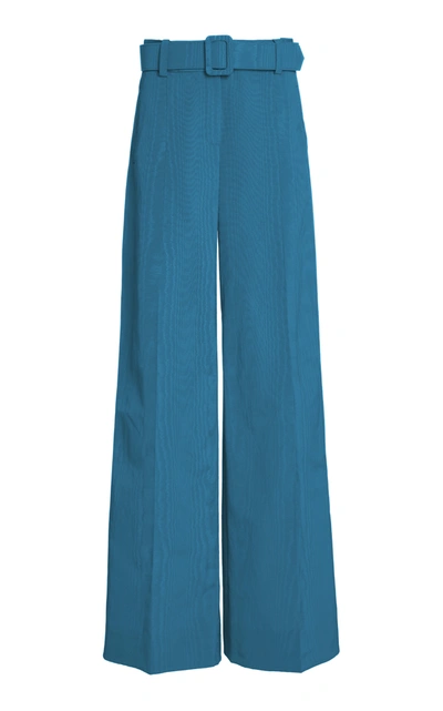 Shop Oscar De La Renta Moirã© Wide-leg Pants In Blue