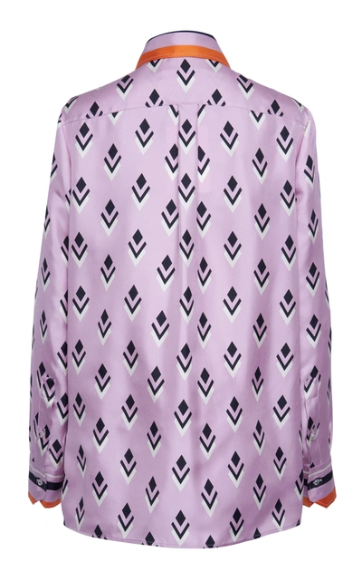 Shop Valentino Printed Silk Tie-neck Top In Purple