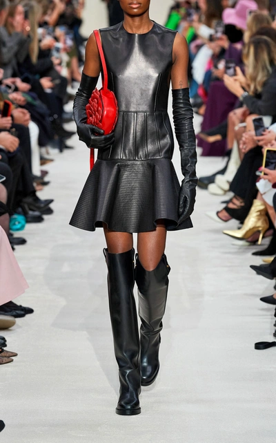 Shop Valentino Leather Mini Dress In Black