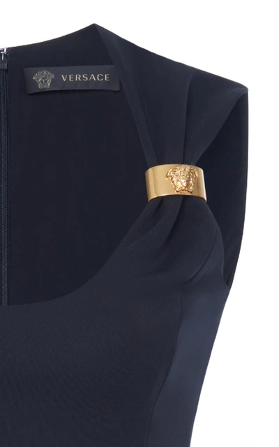 Shop Versace Embellished Crepe Midi Dress In Black