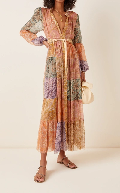 Shop Zimmermann Women's Brighton Tiered Midi Dress In Print