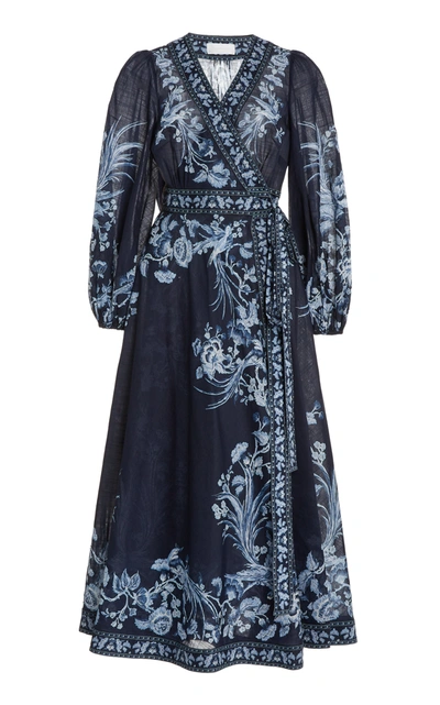 Shop Zimmermann Women's Aliane Floral Cotton Midi Wrap Dress In Blue