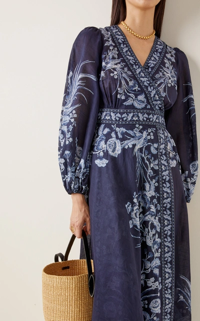 Shop Zimmermann Women's Aliane Floral Cotton Midi Wrap Dress In Blue