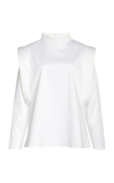 Shop Piece Of White Julie High-neck Cotton-blend Poplin Shirt In White