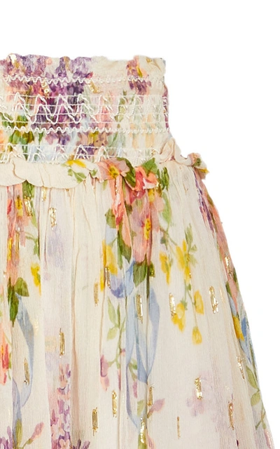 Shop Needle & Thread Floral Diamond Smocked Chiffon Midi Skirt In White