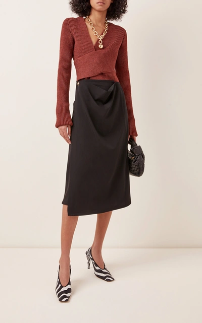 Shop Bottega Veneta Women's Wrap-detailed Wool Skirt In Black