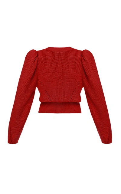 Shop Anna October Puffed-sleeve Ribbed-knit Sweater In Red