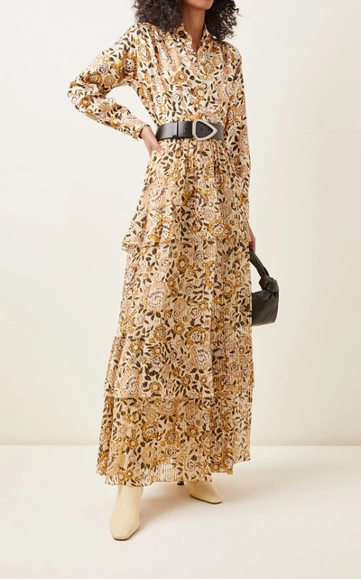 Shop Etro Pleated Floral-print Silk Maxi Skirt In White