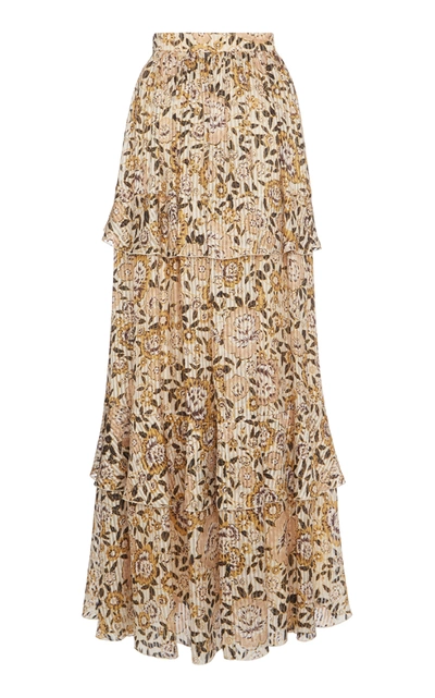 Shop Etro Pleated Floral-print Silk Maxi Skirt In White
