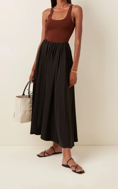 Shop Jil Sander Nastya Pleated Linen Midi Skirt In Black