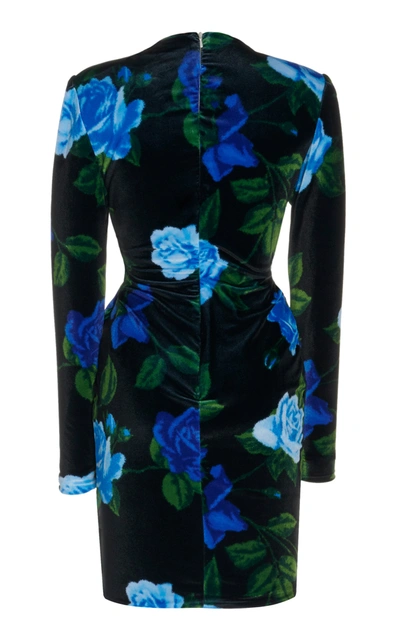 Shop Richard Quinn Belted Ruched Floral Velvet Mini Dress