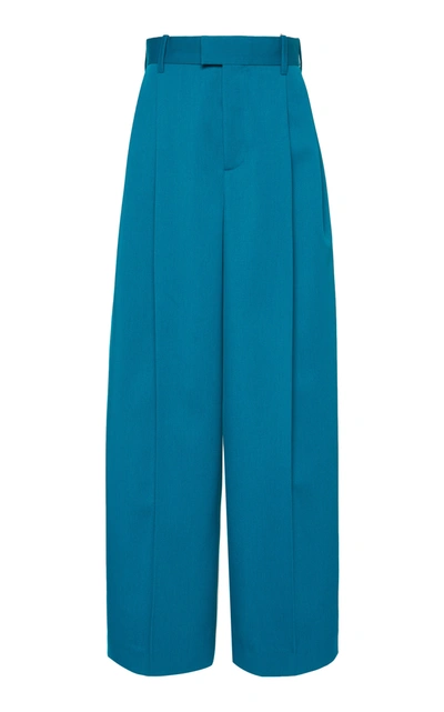 Shop Bottega Veneta Women's Pleated Gabardine Wide-leg Pants In Green