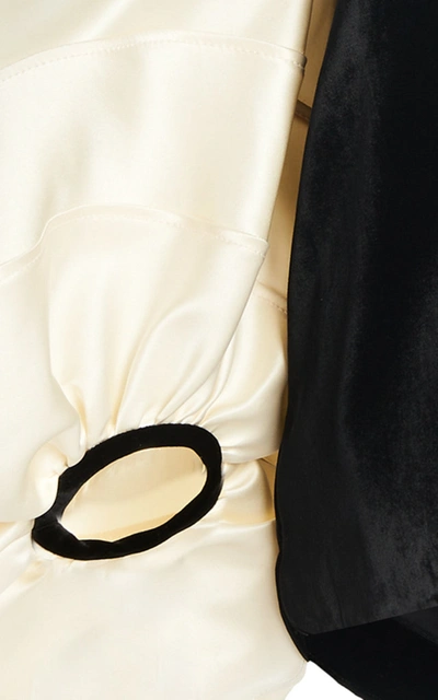Shop Rosie Assoulin Satin Balloon-sleeve Velvet Off-the-shoulder Top In Black