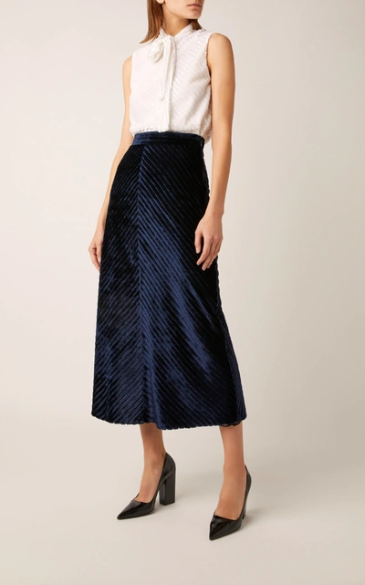Shop Prada Velvet Midi Skirt In Navy