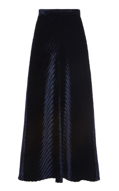 Shop Prada Velvet Midi Skirt In Navy