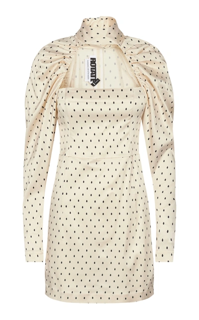 Shop Rotate Birger Christensen Kaya Polka-dot Cutout Satin Mini Dress In Black/white