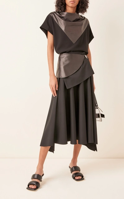 Shop Proenza Schouler Leather-detailed Wool Wrap Skirt In Black