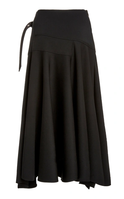 Shop Proenza Schouler Leather-detailed Wool Wrap Skirt In Black