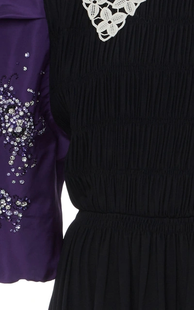 Shop Miu Miu Collared Puff Sleeve Midi Dress In Multi