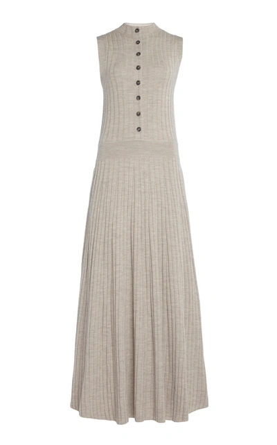 Shop Loulou Studio Arborea Button-embellished Ribbed Merino Wool Maxi Dress In Neutral