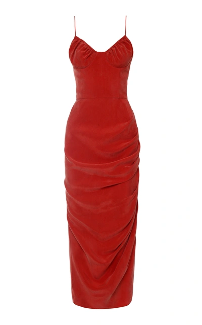 Shop Aleksandre Akhalkatsishvili Ruched Cupro Midi Dress In Red