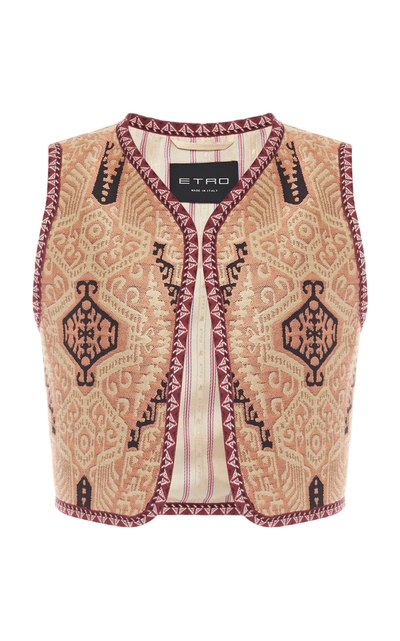 Shop Etro Cropped Jacquard Vest In Brown