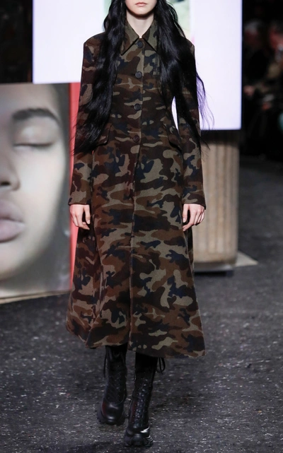 Shop Miu Miu Long Camouflage Overcoat In Print