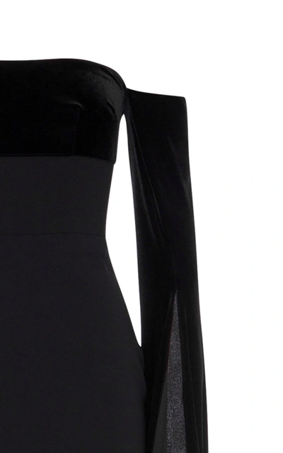 Shop Alex Perry Harland Velvet-detailed Crepe Strapless Gown In Black