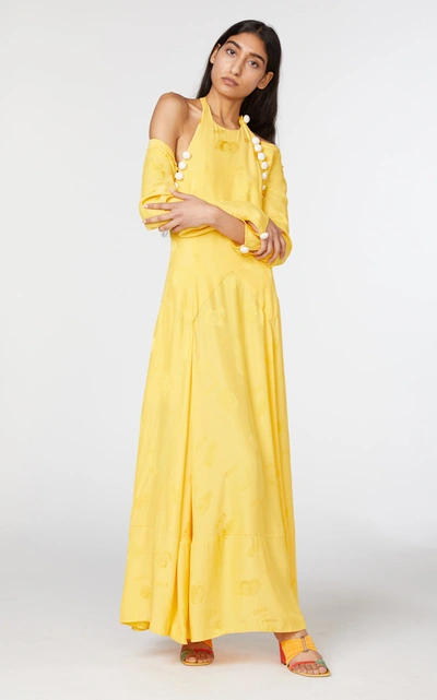 Shop Rosie Assoulin Hold My Bolero Cotton-blend Maxi Dress In Yellow