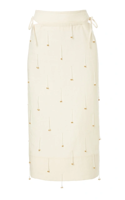 Shop Jacquemus Women's Ble Fringe-embellished Linen Midi Skirt In Neutral